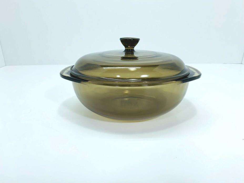 Vintage Pyrex Vision Ware Bowl Amber Casserole Dish 1.5 L With Lid