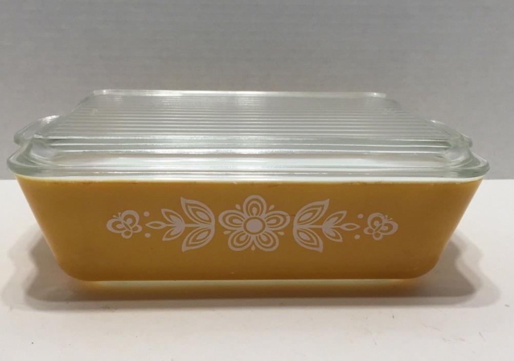 Vintage Pyrex Butterfly Gold Leftover Refrigerator Dish 0503 with Glass Lid