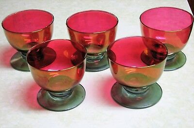 Pretty Iridescent Red and Teal Green Custard or Dessert Bowls - Set of 5