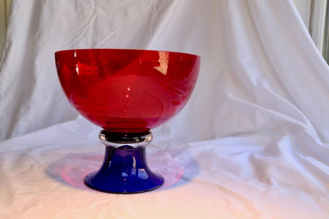 Beautiful Art Blue Footed Red Bowl with a Clear Collar