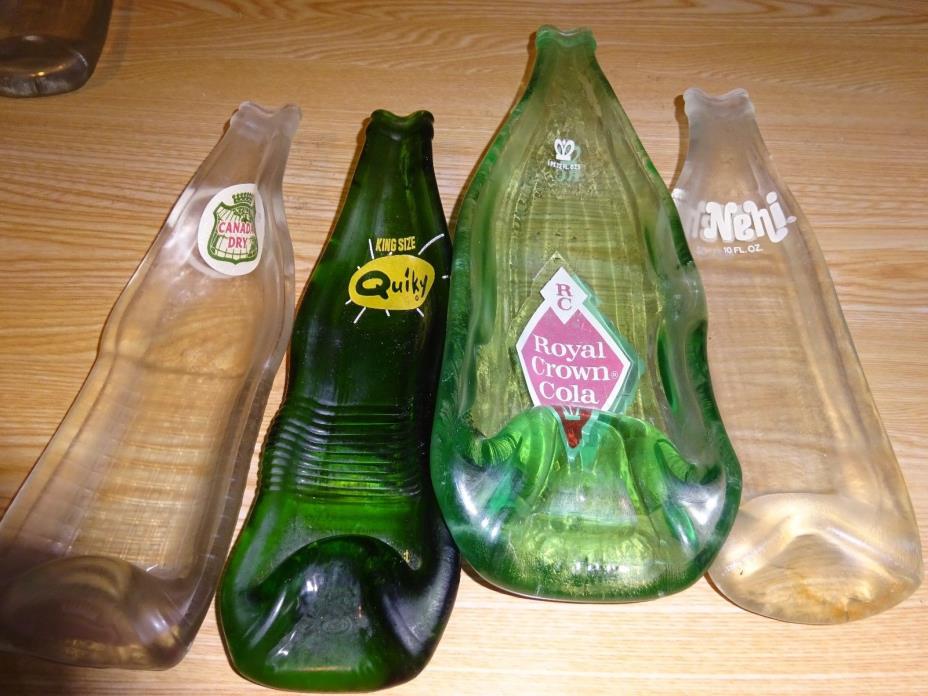 Lot of 4 Soda Bottle Slumps, Very unique way to preserve vintage bottles!!!