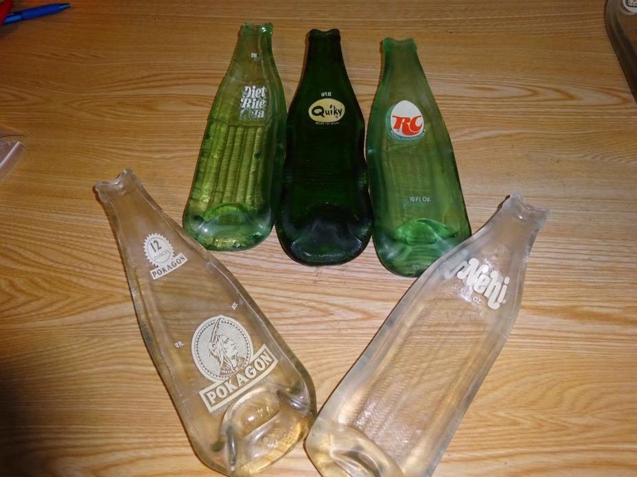 Lot of 5 Soda Bottle Slumps, Very unique way to preserve vintage bottles!!!