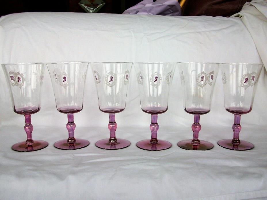 6 Purple West Virginia Glass Specialty Wine Glasses 6 3/8
