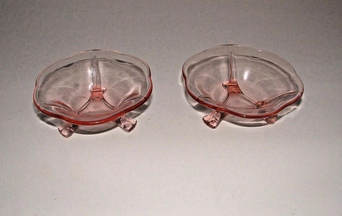 Pink Glass Small Footed Bowls (2), Age & Manufacturer Unknown, pre-owned