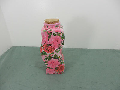Decorative Glass Bottle-Bud Flower Vase Pink Roses Upcycled Curved Lines 7 1/4