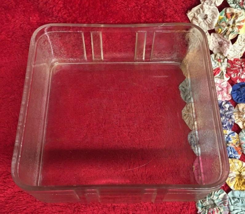 Vintage Square Refrigerator Glass Dish Textured & Ribbed Outer Surface Bottom