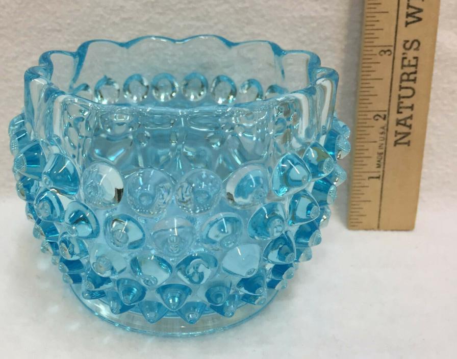 Blue Hobnail Bowl Dish Glass Ruffled Edge Rim Aqua Sugar Small 3
