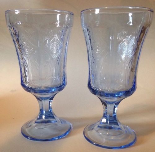 2 vintage blue footed iced tea beverage tumblers glasses