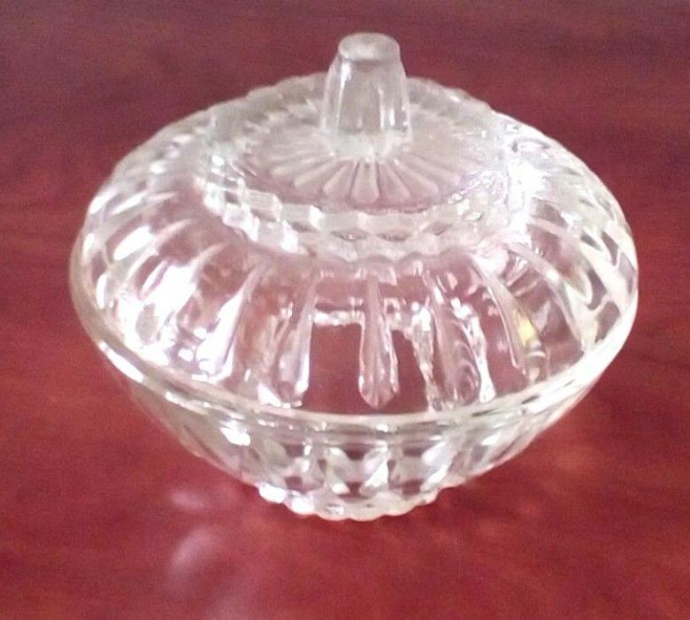 Vintage Round Clear Glass Covered Trinket Candy Dish Depression Era