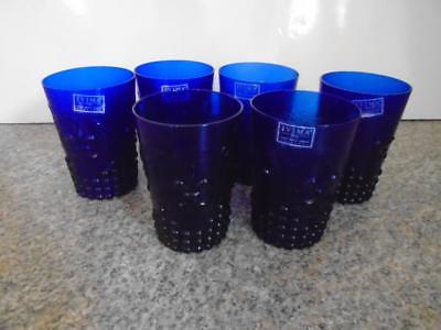 SIX Vintage IVIMA Blue Hand Made Glass Glasses Tumbler Tumblers New Old Stock