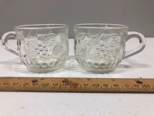 Antique vintage fruit print clear glass small size juice mugs set of two 1953