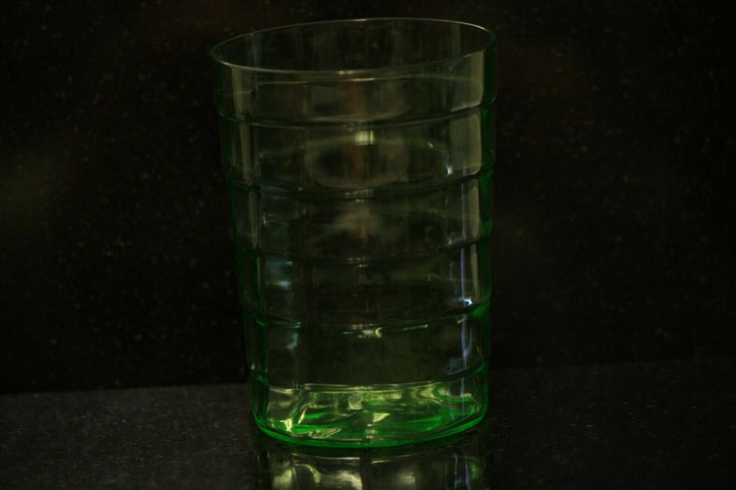 Uranium Glass 8oz. Tumbler, Vaseline Glass Block Optic Pattern Set of Four