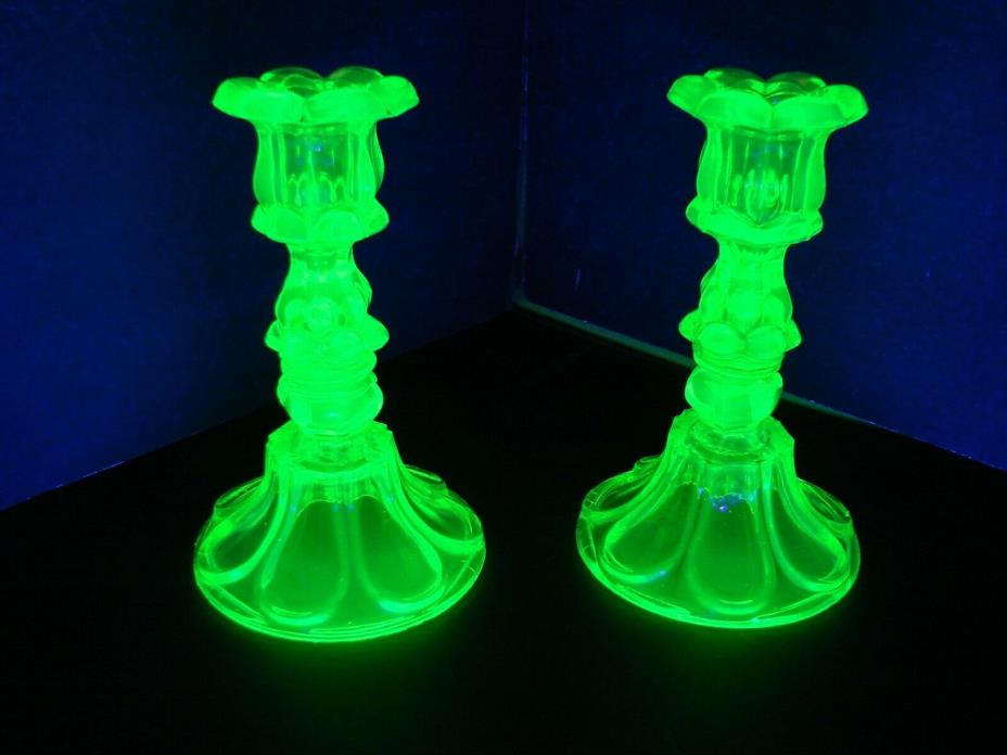 vaseline uranium  Boston & Sandwich glass candlestick holders museum quality