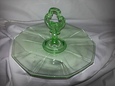 Vintage Vaseline glass dessert plate with handle   #    1603