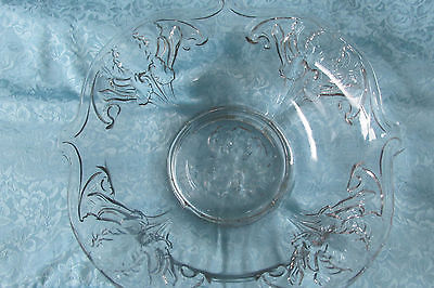 ANTIQUE  VASELINE PRESSED GLASS BOWL LARGE IRIS DESIGN  SQUARE LOOK