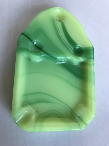 1930s Vaseline Akro Agate Glass Deco Ashtray Vidrio Co Slag Glass Green Cicero