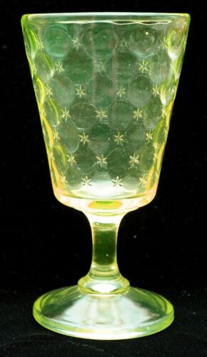 EAPG - Bellaire Glass - Inverted Thumbprint and Star - Vaseline Goblet