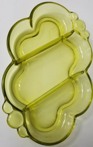 Vintage Vasaline Glass divider Dish, Yellow