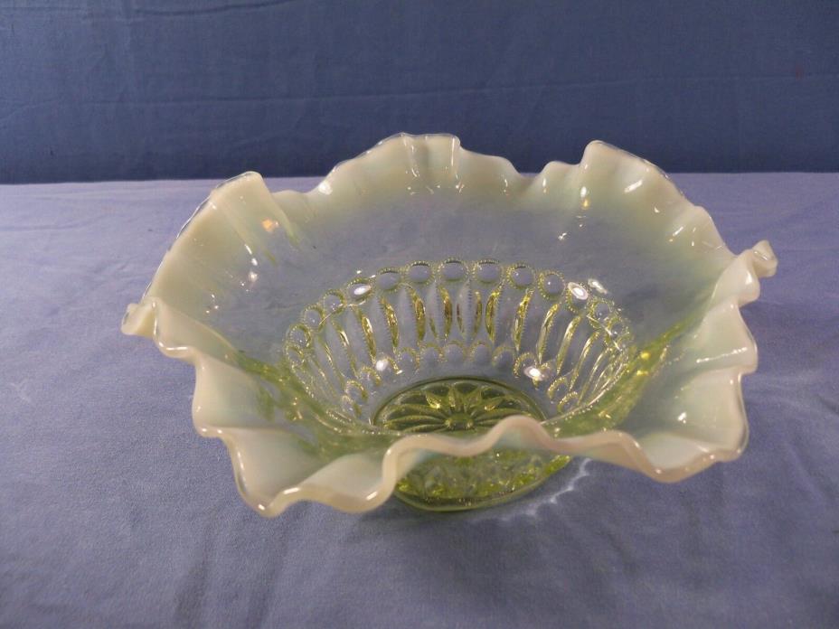 Antique Northwood Vaseline Opalescent Glass FLORALORE Bowl