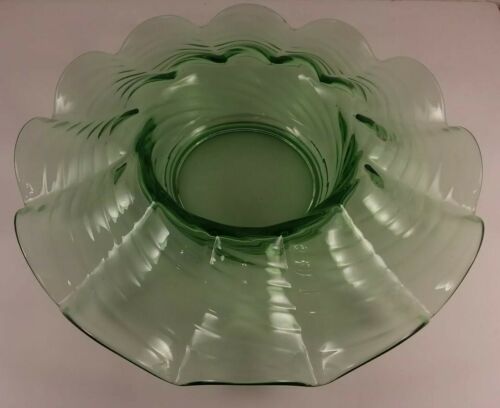 Unique Vintage Green Vaseline Glass Ruffled Edge Centerpiece Console Bowl 12