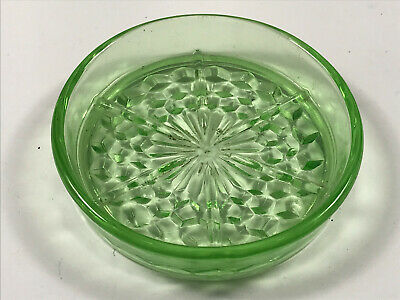 Antique Green Depression Vaseline Glass ashtray dish bowl