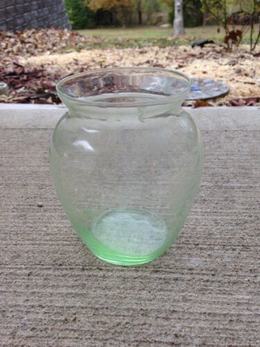 Vintage Green Vaseline Vase 5 Inch All Etched Grape Design