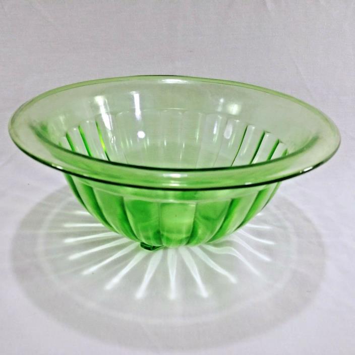 Vaseline Depression Glass Bowl Uranium Green Ribbed Rolled Edge Vintage