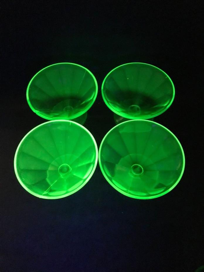 Set of 4 Federal Glass Green Depression Sherbet Dish 1930's Hocking Vaseline
