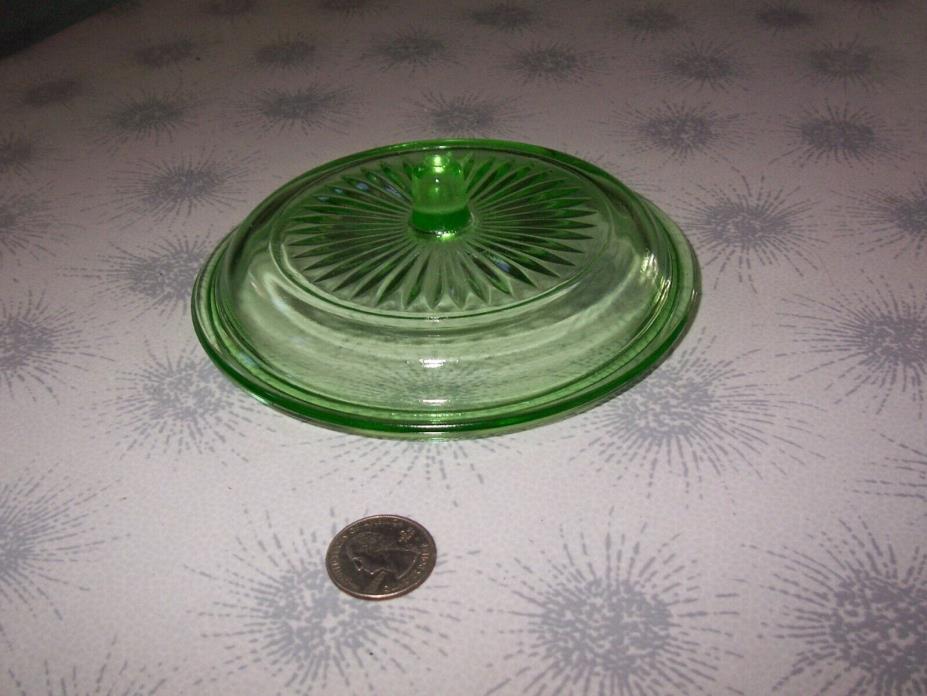 VINTAGE VASELINE GLASS ROUND REPLACEMENT LID COVER~CANISTER? STARBURST~5.75
