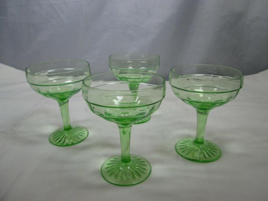 Vintage Vaseline Green Glass Sherbet Desert Martini Goblet Set of 4