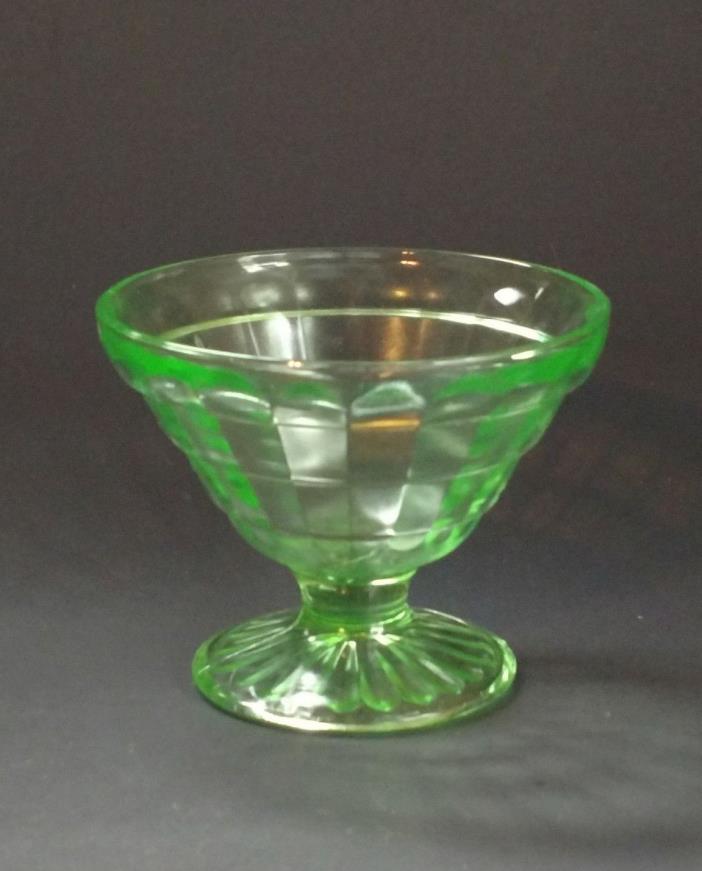 Vintage Green Vaseline Uranium Glass Sherbet Ribbed Block Design
