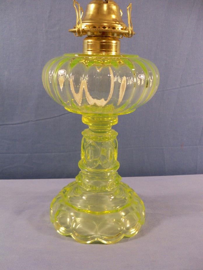 Large Mosser Vaseline Glass Oil Lamp - No Chimney