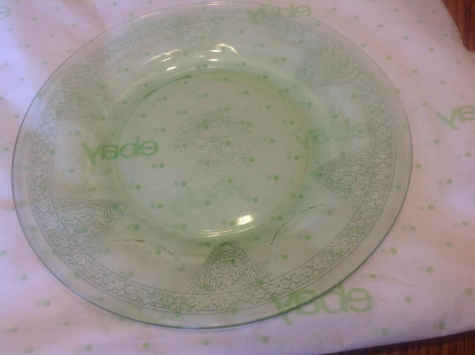 Green Vaseline depression Glass Plate, 8.5
