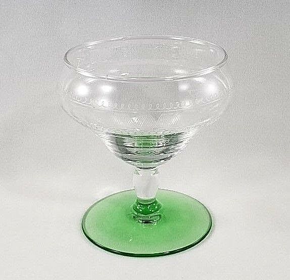 Vintage Green and White Etched Footed Sherbet Berry Parfait Dessert Cup