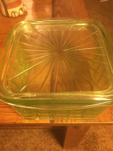 Vaseline Glass Covered Dish