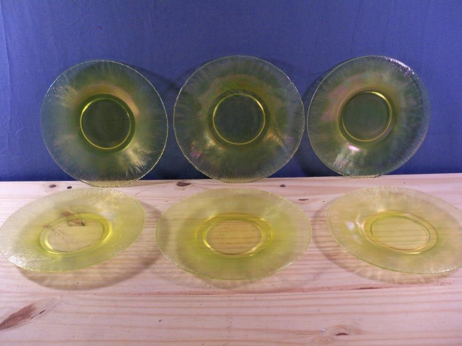 Set of 6 Vintage Vaseline Stretch Glass Salad Plates - 8