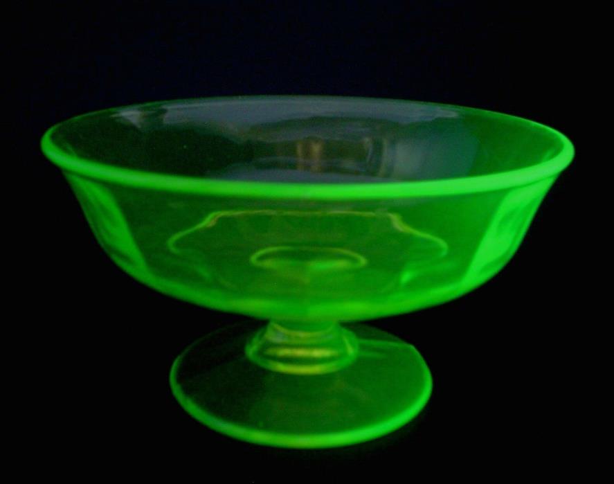 Vintage Vaseline Glass Pedestal Dish Yellow-Green