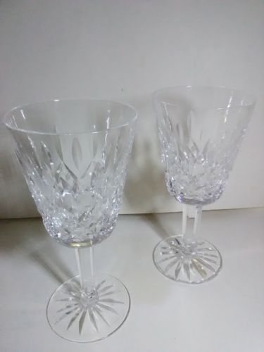 Set of 2 Waterford Lismore Pattern Clear Crystal Wine Glasses Signed