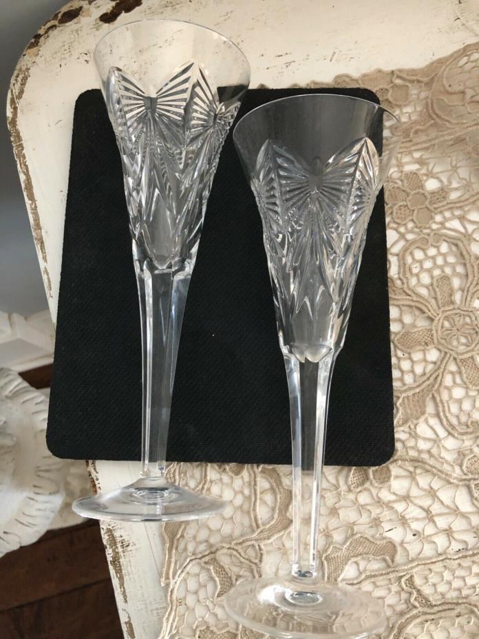 Set of 2 Waterford Millenium Toasting Flutes Happiness Chip on base