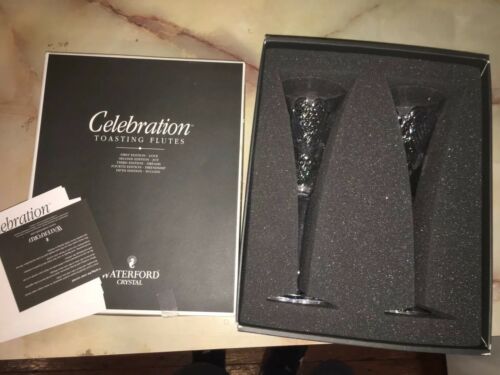 WATERFORD CRYSTAL SET(2) LOVELY LINCOLN Champagne Flutes NEW in Original Box