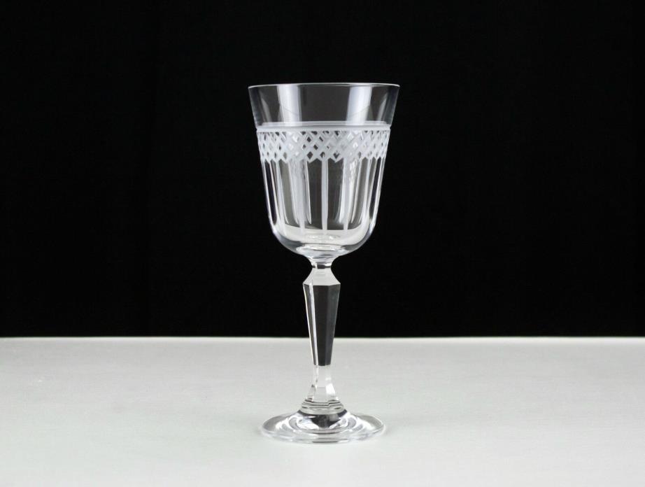 Waterford Marquis Cut Wine Glass Signed, Crystal Trellis & Vertical Gray Etch