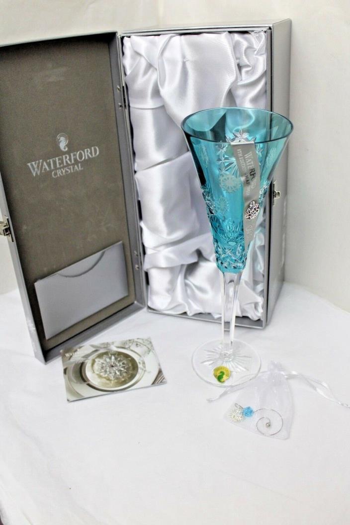 Waterford Crystal Snowflake Wishes Aqua Happiness Flute 8th Edition NIB *