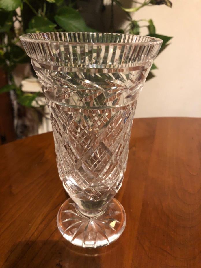 Vintage Waterford Crystal Footed Vase in a Glandore Pattern Variation