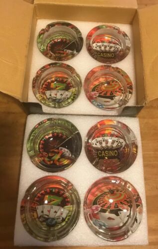 Case Of 8 Glass Casino Theme Ashtrays For Resell