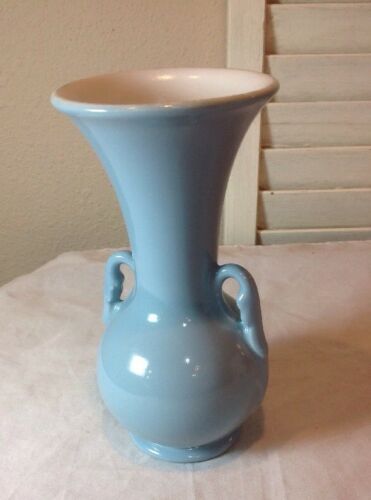 Vintage Blue Abingdon Pottery Vase - USA  2 Handles BEAUTIFUL