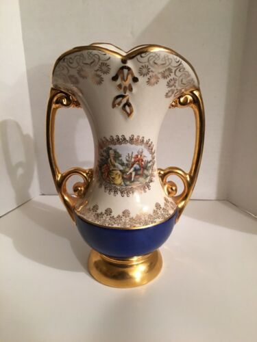 Abingdon USA Pottery Victorian Couple Gold Vase