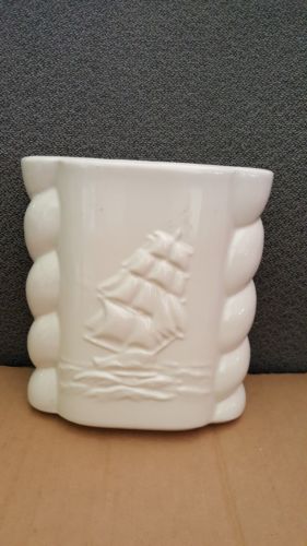 Vintage White Abingdon Pottery USA Clipper Ship Vase