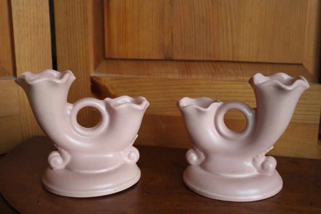 Vintage Abingdon USA Pink Pottery Candlestick Candle Holders Lot Pair of 2 575