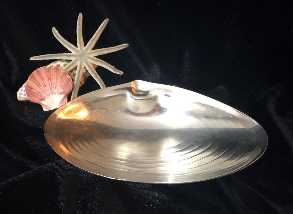 Vintage Hollywood Regency Silver Clam Shell Trinket Dish Art Deco