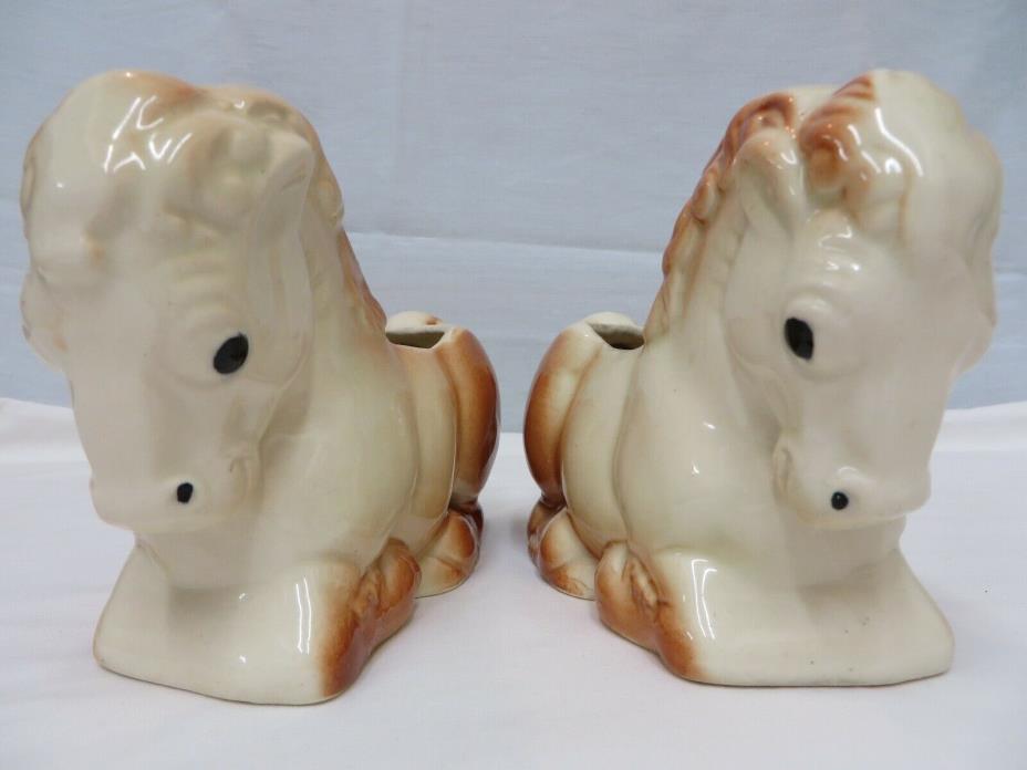 VINTAGE PLANTER HORSE PONY AMERICAN BISQUE POTTERY SHAWNEE TWINS BEIGE BROWNS